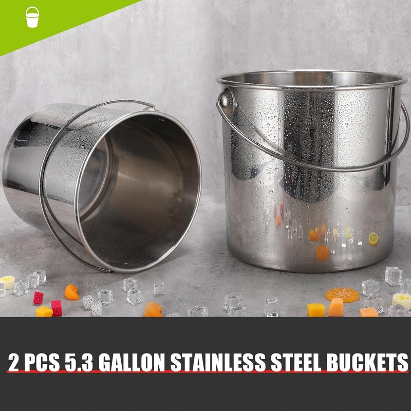 Hsei 2 Pcs Stainless Steel Bucket for Pet Cleaning, 5.3 Gallon Metal Bucket Water Pail with Handle for Fence Kennel Cage Garage Garden Workshop - Image 5